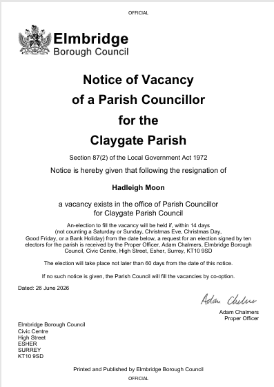 Parish Councillor Vacancy official notice